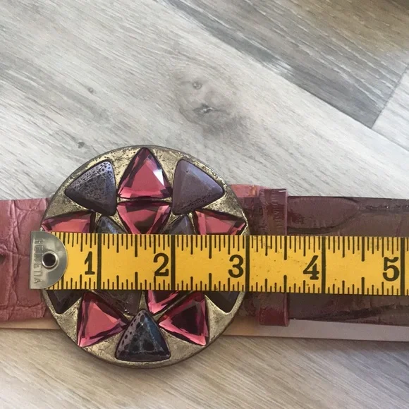 Garuglier’s leather belt XL maroon purple stones silver buckle made in … - Picture 12 of 17
